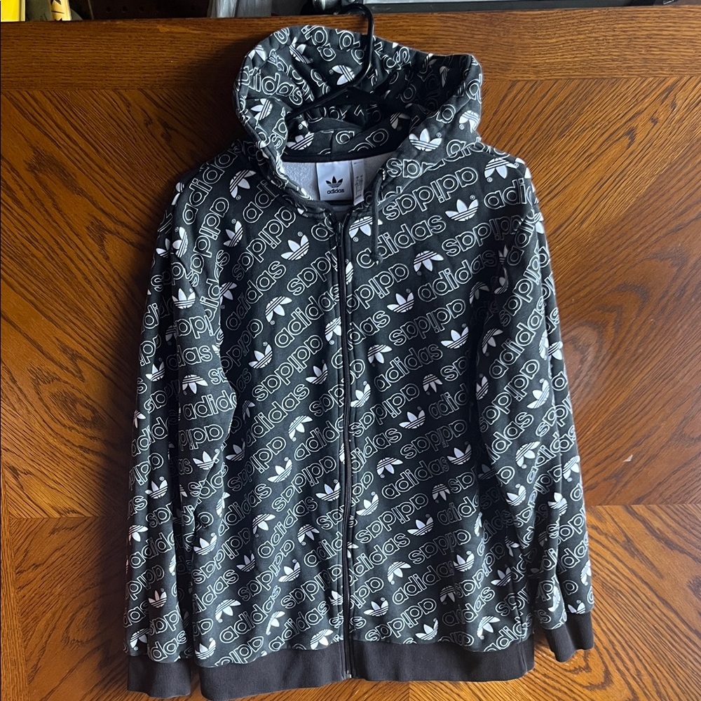 Adidas Men's Black and Gray Zip-Up Sweater